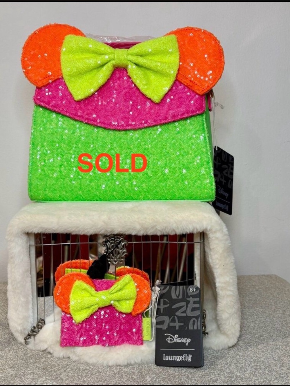 Loungefly Disney Minnie Mouse Neon Velvet Ears Crossbody Wallet Bundle Exclusive